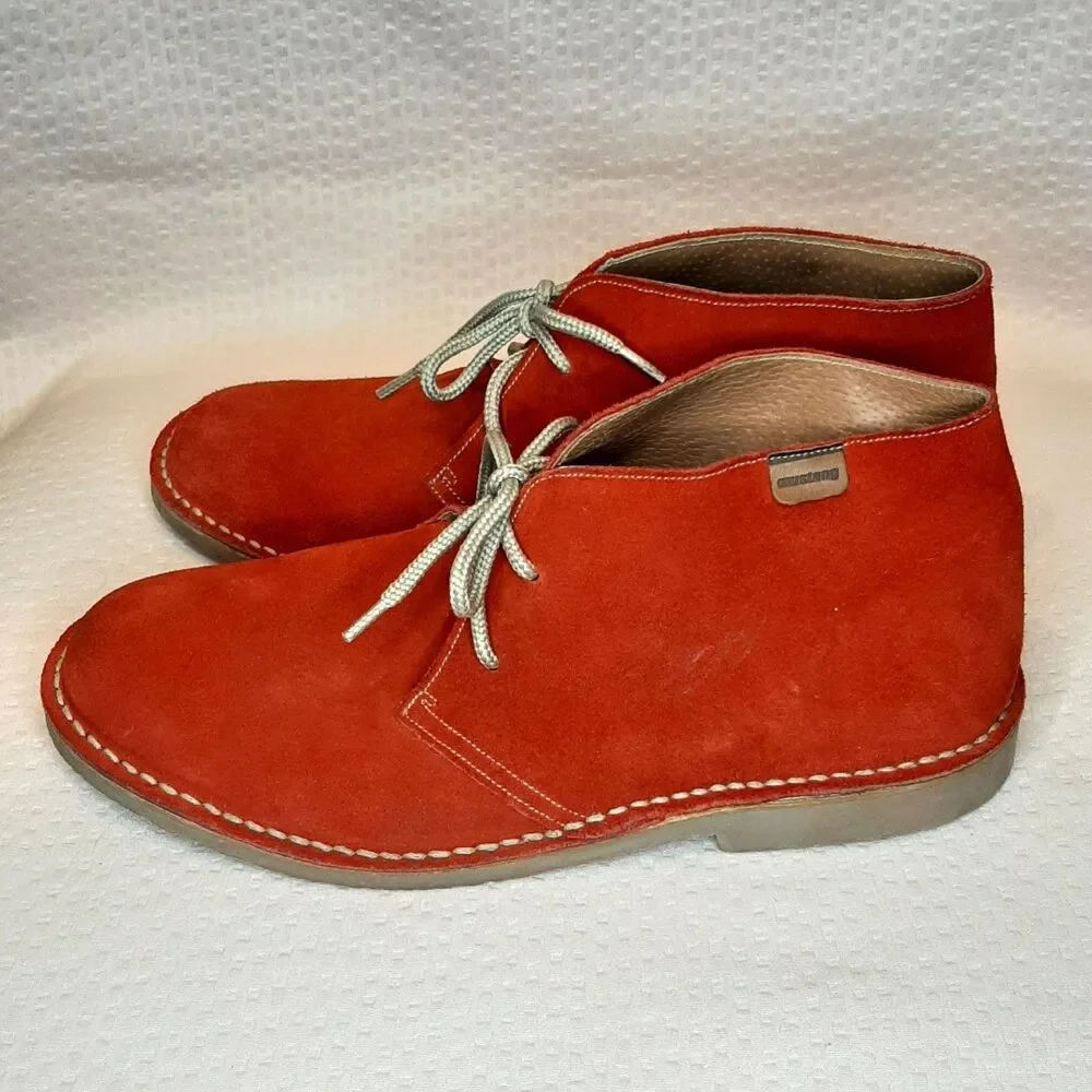 Mustang Originals Boots Red Men Size 40 Suede Lace Up Made in Spain Flat Sole